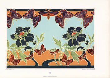 Rand met pioenen en vlinders (litho)