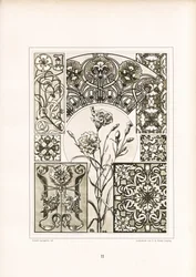 Anjer-motieven en ornamentele oppervlaktepatronen in zwart-wit (litho)