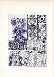 Korenbloem ornament Studies in blauwe tinten (litho)