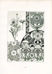Margriet ornamenten in groen kleurenschema (litho)