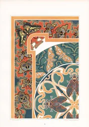 Decoratief frame ornament met vlinders en krekels (litho)