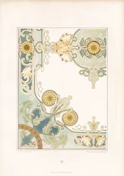 Elegant hoekornament met zonnebloemmotieven (litho)