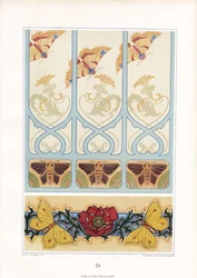 Insectmotieven in Art Nouveau ornamentiek: Vlinders, motten en papaverbloesem (litho)