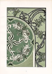 Insectmotieven in groen ornament (litho)
