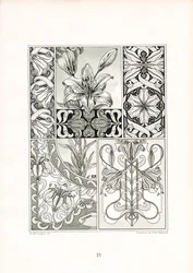 Ornamenten van lelies in monochrome compositie (litho)