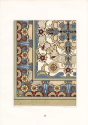 Meerkleurig tapijtpatroon met gestileerde bloemen (litho)