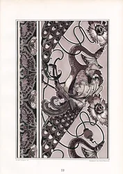 Sierranden met pauwen en anjers in monochroom (litho)