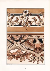 Ornamentale composities met bloesems, vlinders en adelaar (litho)