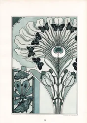 Pauwenveerornament met vlinders en tulpen