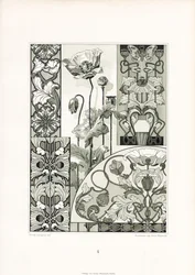 Klaproos ornamenten in monochroom (litho)