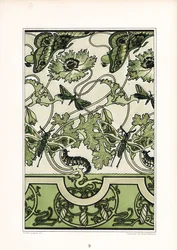 Klaproos ornament met insectenmotieven (litho)