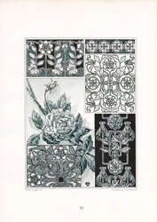 Rozenornament Studies in Groene Tinten (litho)