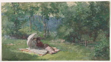 Twee vrouwen lezen in een veld