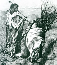 Hiawatha en Minne-Ha-Ha (gegraveerd door Joseph Swain)