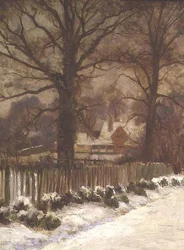 Elzen in een Besneeuwde Laan