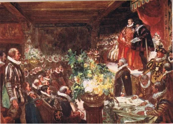 De keizer arriveerde leunend op de schouder van een lange knappe jongen, illustratie uit Romance of History: Nederland, 1920s