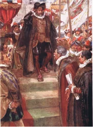 De Prins van Oranje kende geen groter moment dan dit, illustratie uit Romance of History: Nederland, 1920s