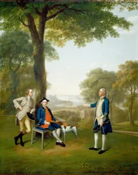 Arthur Holdsworth in gesprek met Thomas Taylor en Kapitein Stancombe bij River Dart, 1757
