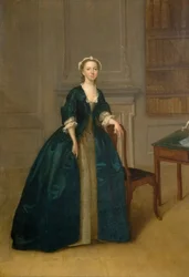 Portret van een vrouw in donkerblauw, 1785