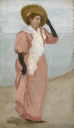 Een dame aan zee (Een plotselinge windvlaag)