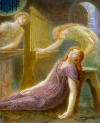"Saint Cecile" Schilderij van Arthur Hughes (1832-1915) 1874 Privécollectie