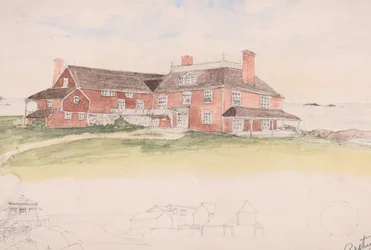 Houten huis bij het water, misschien een vroeg idee voor Cliffs, Manchester, Mass..., ca. 1879