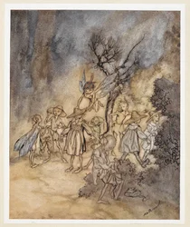 ACT IV: Scene I, regel 138 Bepaalde maaiers komen binnen, goed gekleed. Juno en Ceres sturen Iris om enkele nimfen en maaiers te halen om een volksdans uit te voeren.