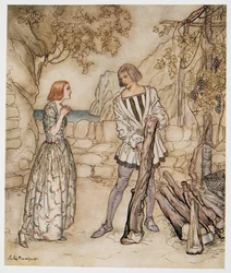 Ach, nu, bid je, werk niet zo hard, illustratie uit William Shakespeares De Storm, uitgegeven 1926