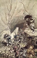 ‘Alberich drijft een groep Nibelungen met gouden en zilveren schatten naar binnen’, 1910