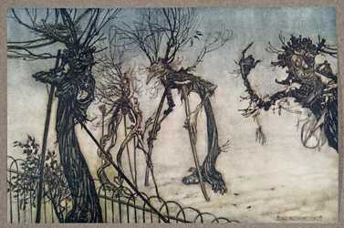 Een vlierstruik hinkte over het pad en bleef staan om met enkele jonge kinderen te praten ..., uit Peter Pan in Kensington Gardens van J. M. Barrie (1860-1937), gepubliceerd in 1906