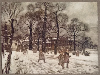 Een middag toen de tuinen wit waren van de sneeuw, uit Peter Pan in Kensington Gardens door J M Barrie (1860 - 1937), pub. 1906