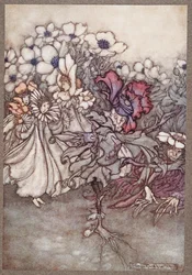 Maar als je kijkt, en ze vrezen dat er geen tijd is om zich te verstoppen, staan ze heel stil te doen alsof ze bloemen zijn, uit Peter Pan in Kensington Gardens door J M Barrie, pub. 1906