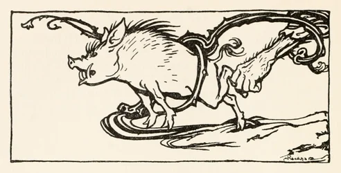 Carl vangt een wild zwijn voor zijn avondeten, uit The Carl of the Drab Coat in Irish Fairy Tales
