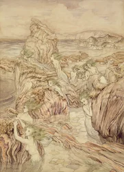 Dochter van de zee, illustratie uit De Drie Gouden Appels, door Nathaniel Hawthorne