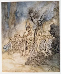 Betreed bepaalde maaiers, goed gekleed, illustratie uit William Shakespeares De Storm, uitgegeven 1926
