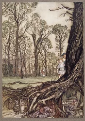 Feeën zijn allemaal min of meer in verstoppen tot de schemering, uit Peter Pan in Kensington Gardens door J M Barrie (1860 - 1937), pub. 1906