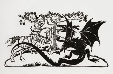 George en de draak. Uit het boek Engelse sprookjes herverteld door F.A. Steel met illustraties van Arthur Rackham, gepubliceerd 1927.