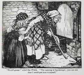 Grietje en de oude heks bij de oven uit Hans en Grietje