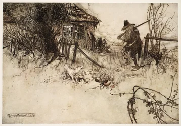 Hij vond het huis in verval. Mijn eigen hond, zuchtte arme Rip, is me vergeten., uit Rip Van Winkle door Washington Irving, uitgegeven 1910