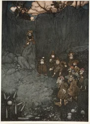 Zijn vader had hen in hun oude Nederlandse kleding zien kegelen., uit Rip Van Winkle door Washington Irving, uitgegeven 1910