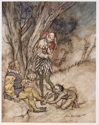 Ik zal je voet kussen: ik zal zweren dat ik je onderdaan ben, illustratie uit William Shakespeares De Storm, uitgegeven 1926