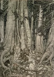 In het Bos met een Vat uit Rip Van Winkle geschreven door Washington Irving (1783-1859), 1905