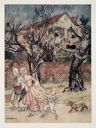 Wonderbaarlijke verhalen van spookvelden, spookbeken en spookhuizen, uit De Legende van Sleepy Hollow door Washington Irving (1783 - 1859), pub. 1928