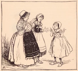 Nu weet ik waarom dat verwaande ding daar niet eet. Illustratie door Arthur Rackham uit Grimm