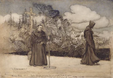 Padre Alonzo keek hem na, illustratie uit Goedenacht door Eleanor Gates, 1907