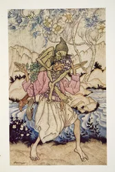Sinbad droeg de Oude Man van de Zee op zijn schouders, uit The Arthur Rackham Fairy Book, gepubliceerd 1933