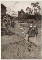 Enkele huizen van de oorspronkelijke kolonisten, uit Rip Van Winkle door Washington Irving, pub. 1910