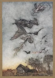 Sommige oorlog met vleermuizen voor hun leren vleugels. Een scène uit 