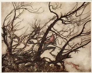 De Indianen beschouwden hen als de woonplaats van geesten., uit Rip Van Winkle door Washington Irving, uitgegeven 1910