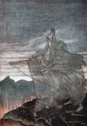 De Norns Verdwijnen. Illustratie voor Siegfried en De Schemering der Goden door Richard Wagner